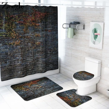 

Zeegle Bath Mat Set Pedestal Rug Waterproof Shower Curtain Bathroom Decor Foot Rug Foot Mat Non-slip Nordic Style Toilet Set