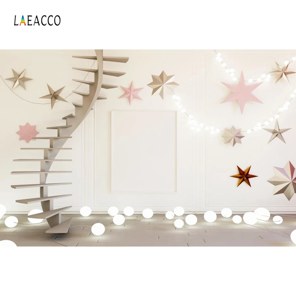Laeacco Hot Dreamy Girls Baby Portrait Room Stairs Light Stars Photography Backdrops Photographic Backgrounds For Photo Studio |
