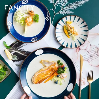 

FANCITY Plate Ceramic Dinner Plate Home Dining Plate Creative Japanese Plate Tableware Fruit Plate Net Red Plate Deep Plate Brea