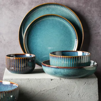 

Creative Retro Nordic Style Kiln Glazed Ceramic Rice Salad Bowl Soup cup Round Dish Plate Tableware YHJ011505