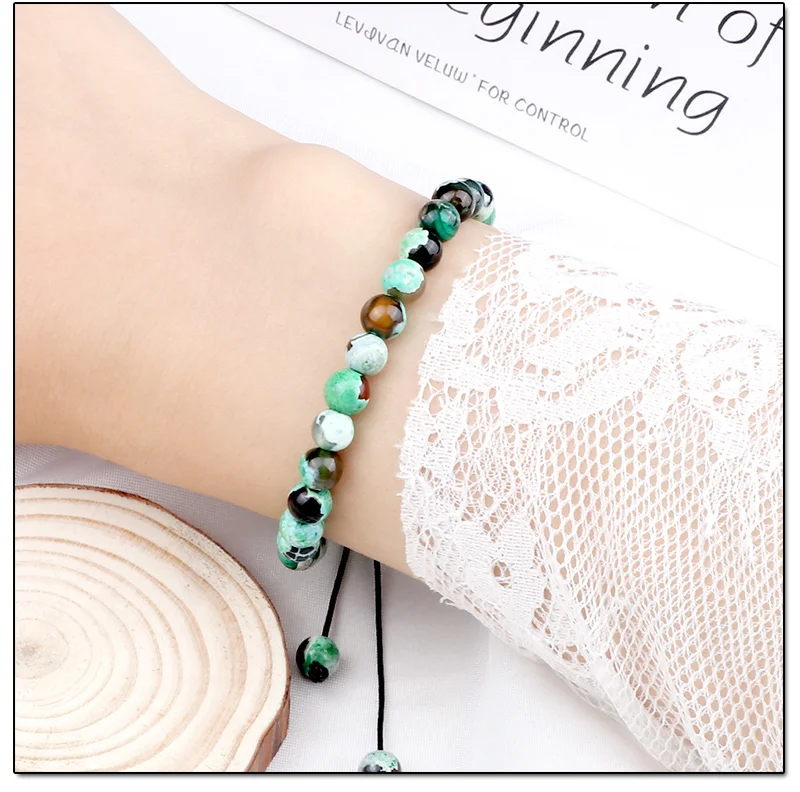 Fait Main Bracelet tressé StyleShamballa Homme/Men's perles Pierre gemme Bois eB