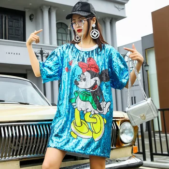 

Thailand tide brand European goods sequin cartoon large size loose short sleeve Korean version loose Harajuku t-shirt female