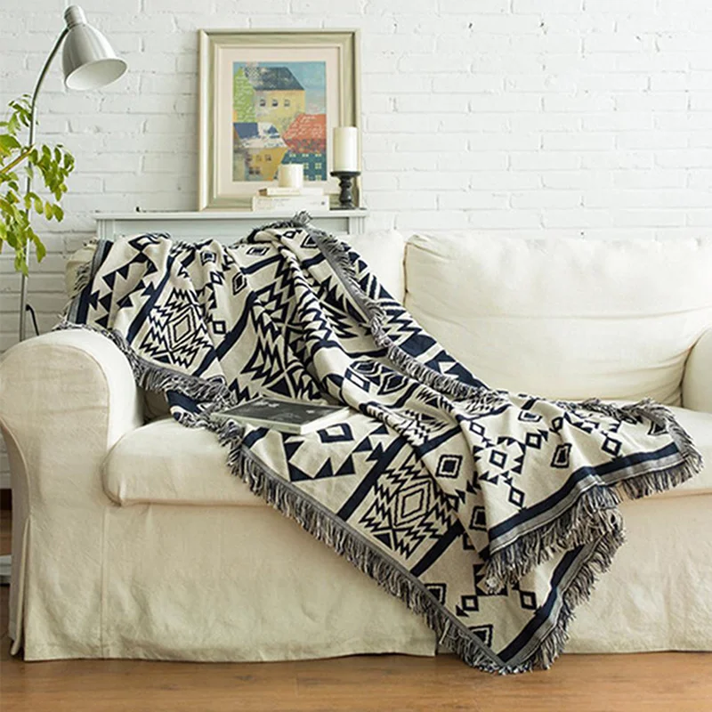 

Nordic Sofa Cushion Tassel Blankets Multi-function Sofa Cover for Beds Chair Sofa 90x90cm Knitted Geometric Printed Thick Home