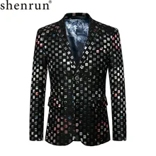 Shenrun Высококачественная Мужская Куртка Блейзер модный принт шаблон блейзеры Повседневный тонкий костюм жениха куртки для вечеринки выпускного вечера сценический костюм
