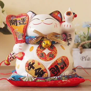 

Lucky Cat opened large 9 inch Japanese ceramic ornaments to save the living room feng shui decoration gift box