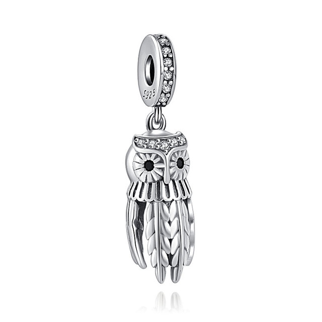 Sterling Silver 925 Pink Flower Owl Cup Dress Butterfly DIY Fine Beads Fit Original  Charm Bracelet Jewelry Women