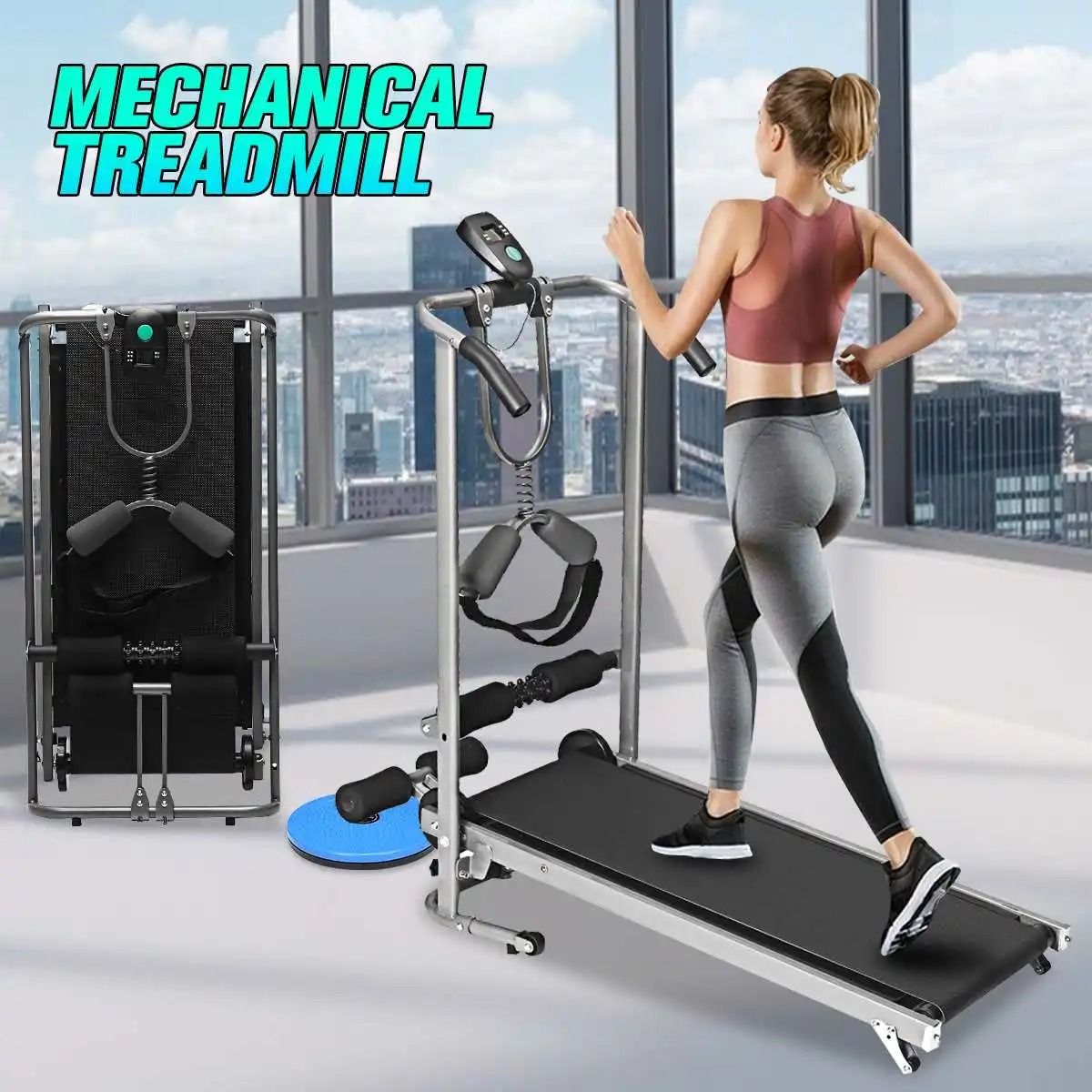 Folding Manual Walking Treadmill Machine Cardio Fitness Exercise W/LCD Display A 