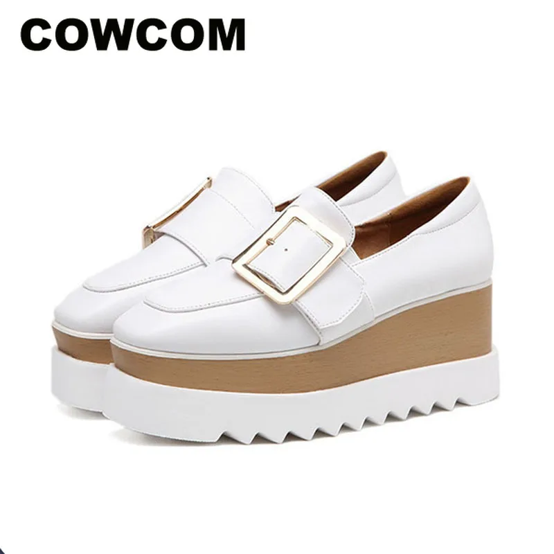 COWCOM Muffin Shoes Women's Platform Autumn New Square Buckle Feet Casual Deep Mouth with Single HZB-763-5 | Обувь