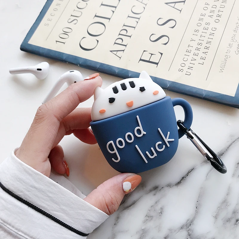 

Cartoon Anti-fall With keychain Cat star cup Silicone Earphone Case For Apple new AirPods 1/2 Wireless bluetooth Headset cover