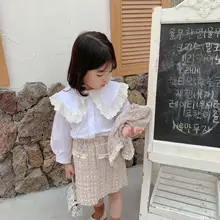 Новое поступление, осенняя блузка с кружевным воротником для девочек детские белые блузки с длинными рукавами блузка белая рубашка для маленьких девочек