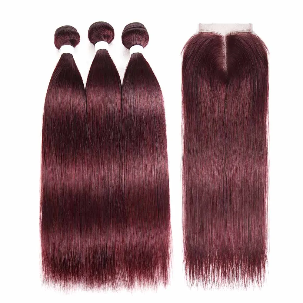Бразильские прямые человеческие волосы пряди с закрытием KEMY Hair 3 шт. коричневые волосы вплетаемые пряди с закрытием не Реми волосы пряди - Цвет: 99J