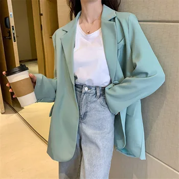 

Mazefeng New 2020 Summer Women's Blazers Casual Solid Multi Colors Jackets Notched High Waist Pockets Loose Wild Tops One Size