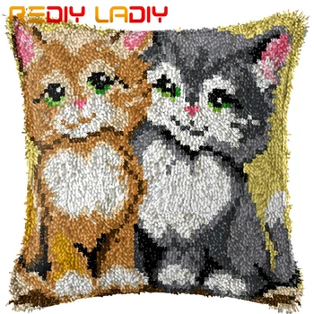 

Latch Hook Kits Make Your Own Cushion Two Lovely Cats Printed Canvas Crochet Pillow Case Latch Hook Cushion Front Hobby & Crafts