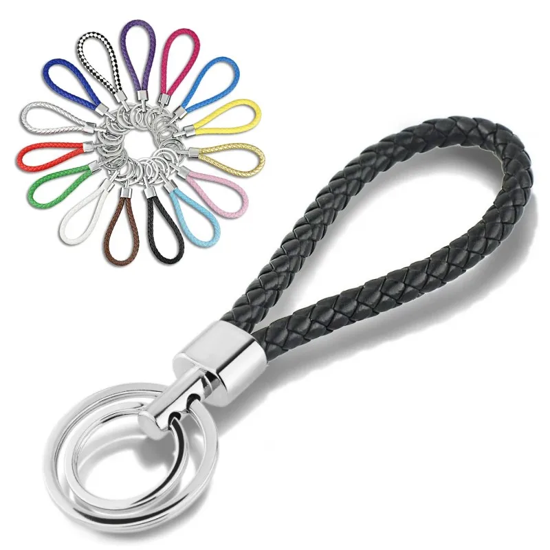 Leather Keychain PU Braided Bag Key Chain Pendant Keyring Holder Car 