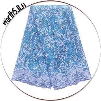 

Latest Beaded Nigerian Lace Fabric 2019 High Quality Indian Tulle Lace Fabric Blue White Mesh African Lace For Wedding