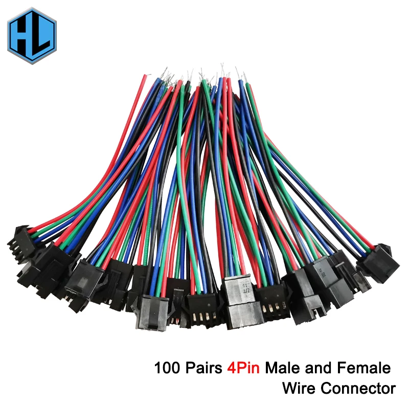100pairs 4Pin Plug Male to Female Wire Connector 10cm Quick Terminal Block Easy Fit for LED Flash Lamp Car Light | Обустройство дома