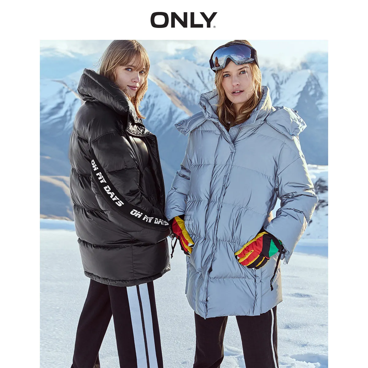 

ONLY Autumn Winter Women's Loose Fit Letter Print Thick Down Jacket | 119312529