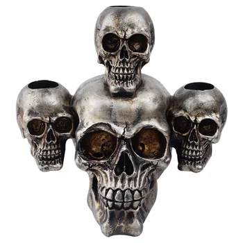 

1pc Resin Skull Head Adornment Model Creative Decorative Halloween Candlestick Skeleton Candleholder