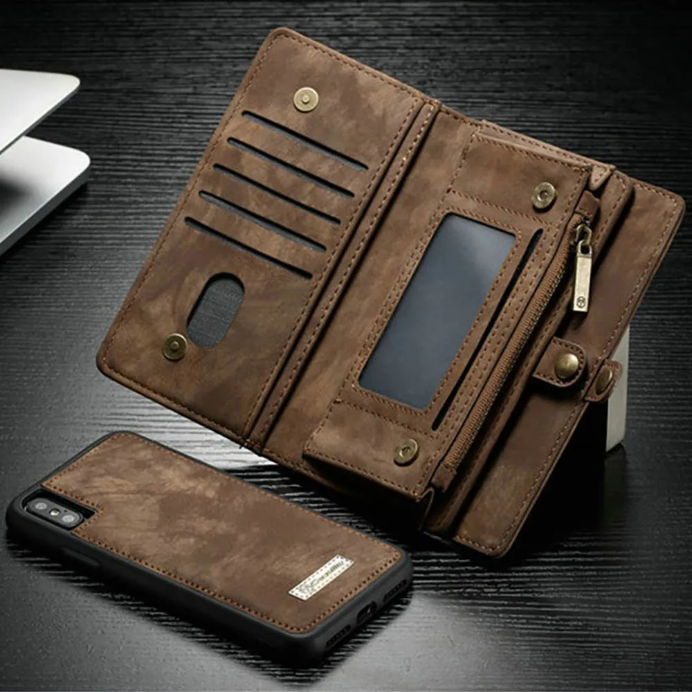 Роскошный Магнитный съёмный корпус для samsung Note 10, чехол-бумажник, красный, коричнево-черная кожа, откидная крышка для samsung Note 10+ Coque - Цвет: Brown