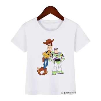 Camiseta de cuello redondo para niños y niñas, camiseta de manga corta con cuello redondo de Buzz Lightyear Woody, 2020