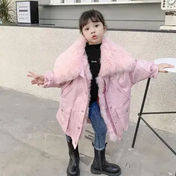 

Winter Real Tuscan wool Fur Coat Kids Nature Fur Collar waterproof Overcoat Thicker Warm Parka Fur Jackets For Boys Girls L417