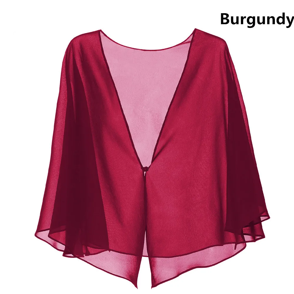 Burgundy JaneVini шифоновое болеро, свадебная накидка для невесты, простая весенне-летняя женская накидка с поднятыми плечами, вечерние накидки для невесты, палантины - Цвет: Burgundy
