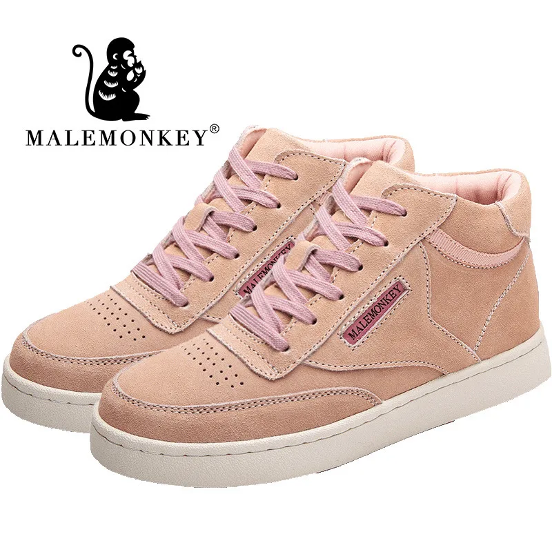 Женская обувь сохраняющая тепло зимняя натуральная кожаная корзина женские кроссовки короткая плюшевая модная повседневная обувь женская удобная обувь на плоской подошве - Цвет: pink