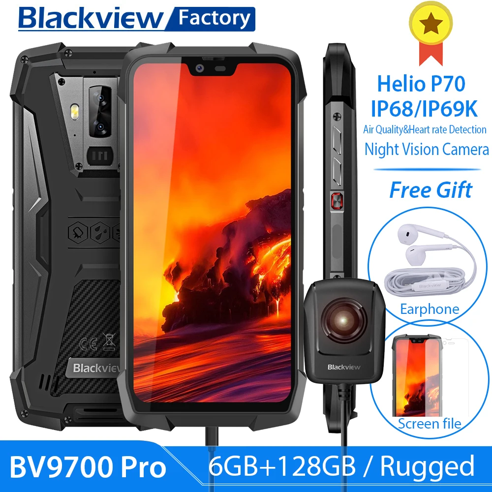 Смартфон Blackview BV9700 Pro защищенный 6 + 128 ГБ Helio P70 16 МП Android 9 0|Смартфоны| |