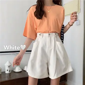 

Retro Hong Kong Style Summer 2020 new loose student a word wide leg jean shorts women high waist show thin hot pants trend