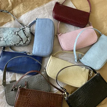 

Handbags Cowhide Soft Leather Fashionable Ins Wind Portable Armpit Bag Niche Retro Leather Crocodile Pattern Shoulder bag