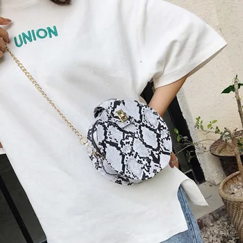 

Fashion Women Girls All-match Bag Imitation Snakeskin Print Small Round PU Bag Fashion Shoulder Crossbody Bag