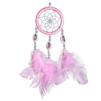 

Mini Dream Catcher Circular Net With feathers Wall Hanging Decoration Ornament(Pink)