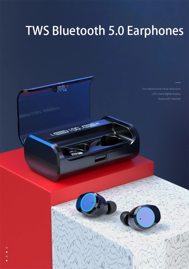 HiFi звук TWS Bluetooth 5,0 наушники бинауральные вызов сенсорный контроль спортивные стерео наушники гарнитура с 4000ма Зарядка для телефона