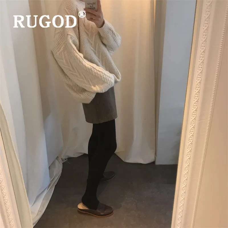 RUGOD, элегантный плотный вязаный женский свитер с круглым вырезом, Свободный вязаный свитер, корейский стиль, простой стиль, модные женские пуловеры