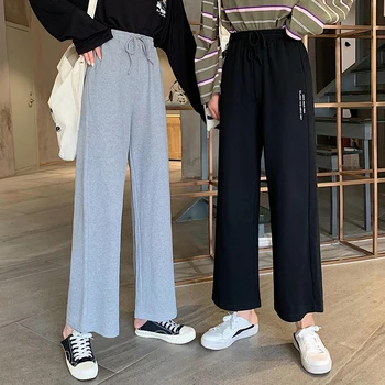 

Spring Autumn New Long Loose Thin Straight High Waist Letter Print Wide Leg Pants Women