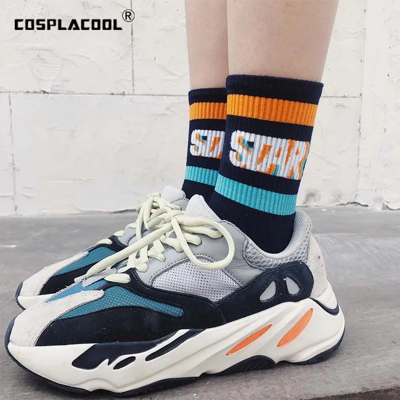 

[COSPLACOOL]Creative Letter Funny Socks Women Japanese FAST PLAY STAR Design Harajuku Street Handmade Meias Colorful Crew Sokken
