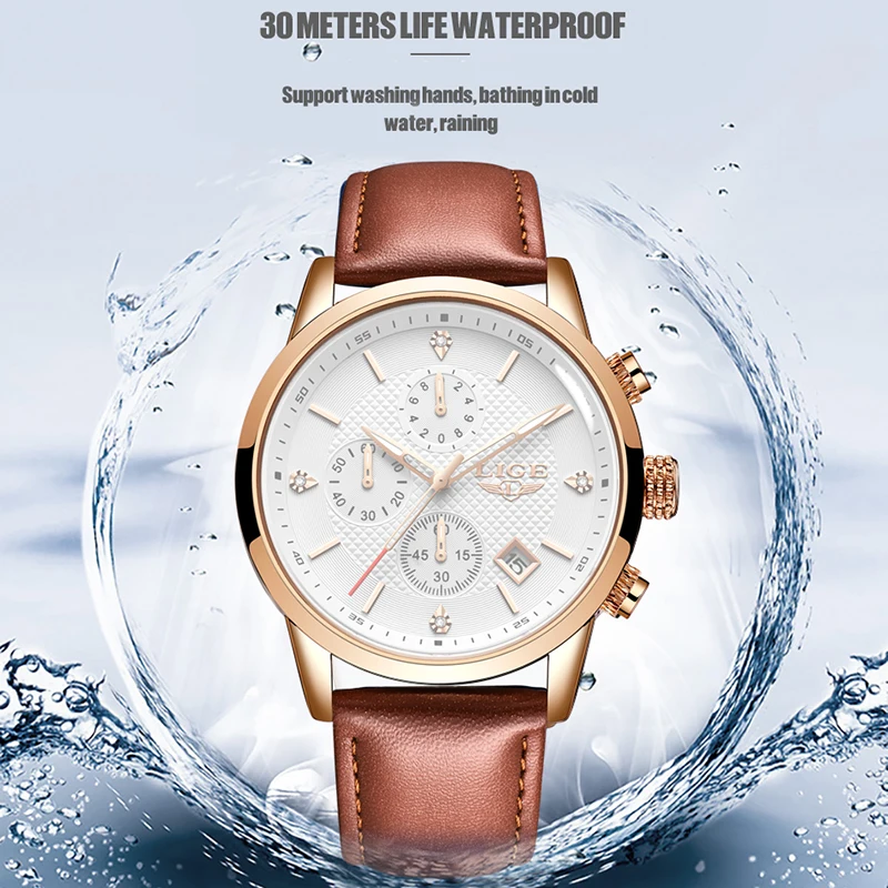 2020 LIGE Mens Watches Top Brand Luxury Leather Chronograph Male Waterproof Sport Date Quartz Watch Men Gift Relogio Masculino