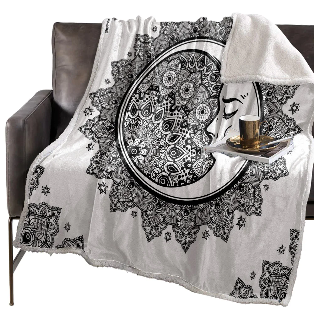 Mandala Shape Moon Paisley Black Blanket Floral Fleece Blanket for Kids Girl Couch Soft Plush Bedspreads Quilt Drop Ship