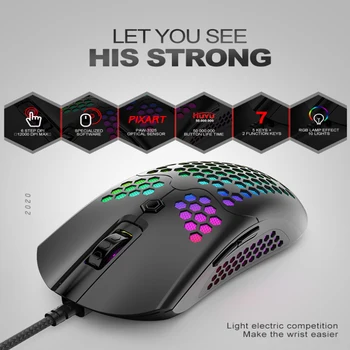 

M5 Honeycomb Shell Gaming Mouse Colorful RGB Backlit Light Wired Mice With 7 Buttons For Game Lovers Accessories 12000dpi