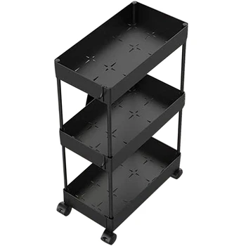 

Slim Storage Cart, 3 Tier Bathroom Organizer Slide Out Storage Shelves Rolling Utility Cart with Casters Wheels