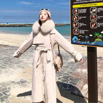 

Winter Women White Duck Down Jacket Natural Fox Fur Collar Warm Thicked Long Parkas Female Overcoat Outwear Hooded Coats L626