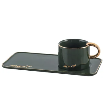 

Golden Trim Big Belly Swan Ceramic Cup,Nordic Coffee Cup,Marble Coffee Cup Tray Set