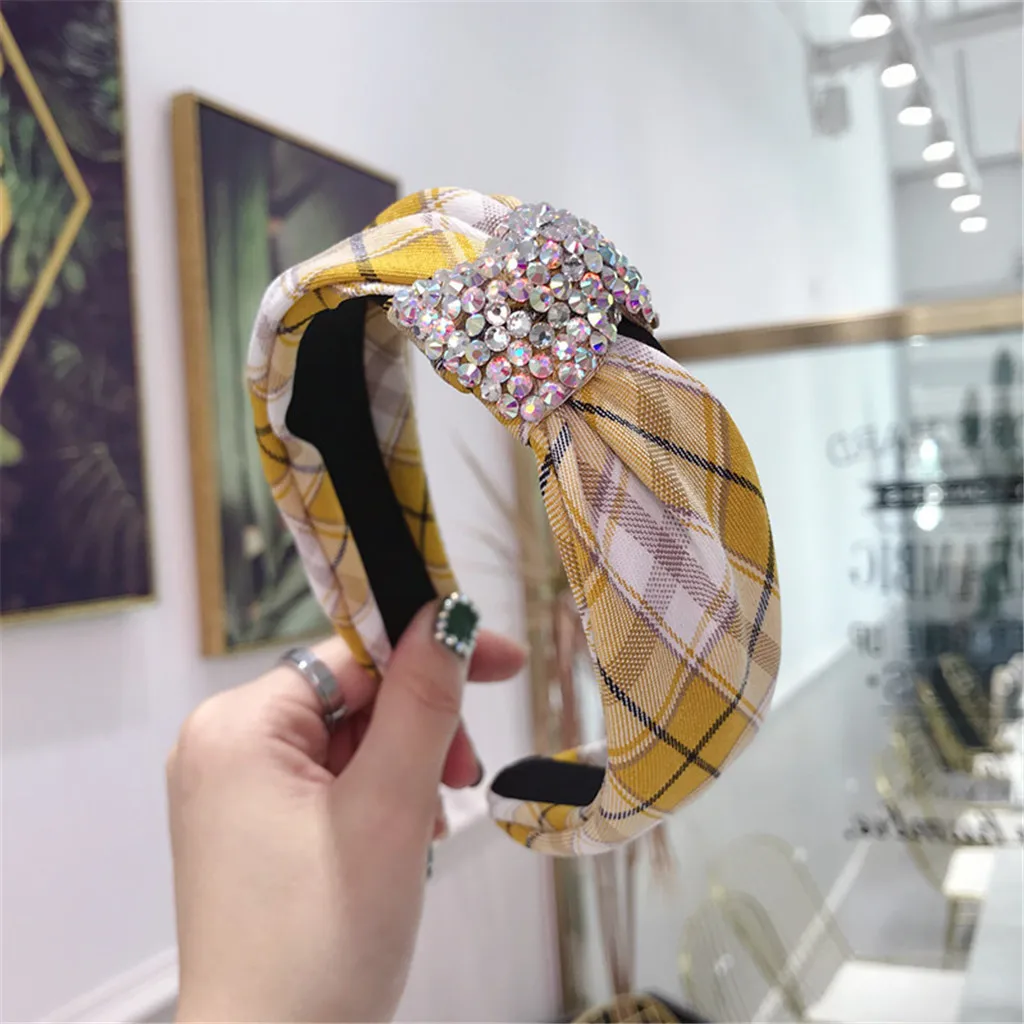 Yellow Корейский Бутик Hairband алмазные завязанные ободок Девушки Женщины обруч для волос ленты аксессуары резинки головной убор# p3 - Цвет: Yellow