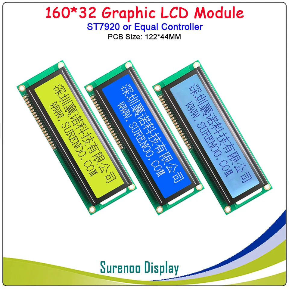 3.5" (PCB Size: 122*44MM) 16032 160*32 Serial SPI / Parallel Graphic LCD Module Display Screen LCM ST7920/AIP31020
3.5" (PCB Size: 122*44MM) 16032 160*32 Serial SPI / Parallel Graphic LCD Module Display Screen LCM ST7920/AIP31020