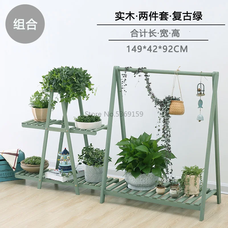 Solid Wood Balcony Indoor and Outdoor Green Sorrel Succulent Flower Shelf Living Room Floor Anti-corrosion Wood Pot Rack - Цвет: Черный