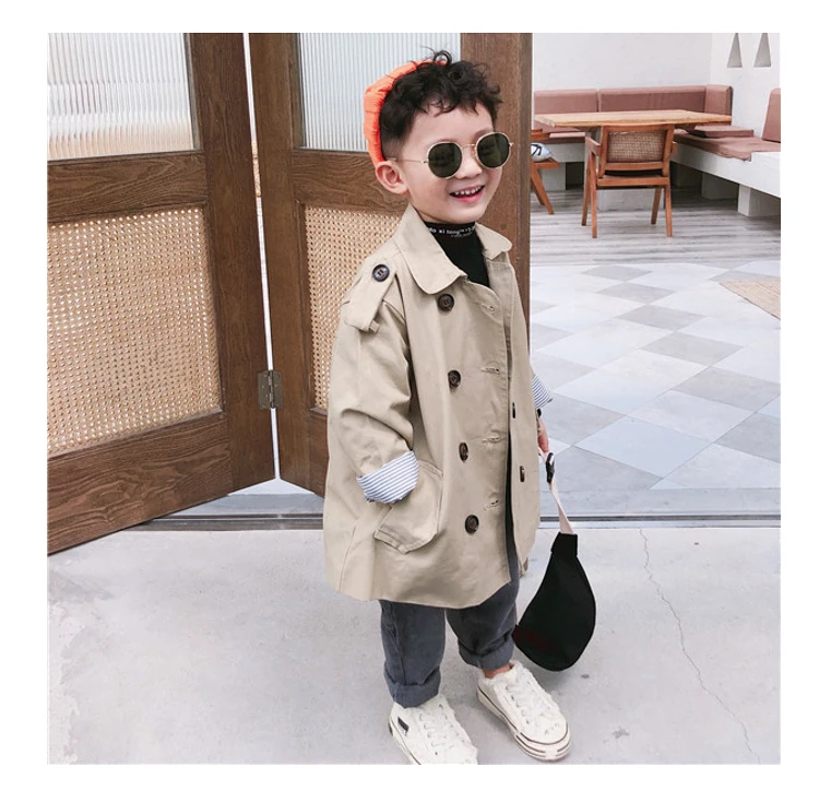 

Boys & Girls Fall Trench Coat 2019 New Baby Kids Korean Mid-long Windbreaker Overcoat Spring Children's Turn-collar Outerwear B349