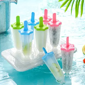 

HOT 6pcs Ices Cream/Puddings/Popsicles Maker Reusable DIY BPA Free Molds with Base TI99