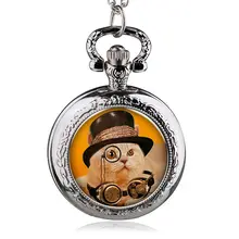 Vintage Caballero gato reloj de bolsillo de cuarzo analógico colgante collar cadena niños niñas regalos hombres mujeres Fob Relojes