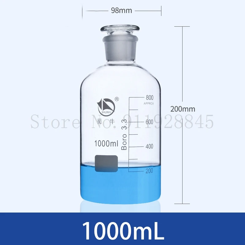 garrafa de vidro de frasco de boca estreita transparente para laboratório
