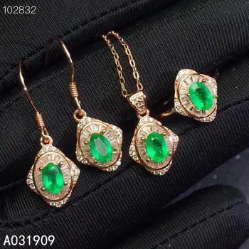 شراءKJJEAXCMY بوتيك المجوهرات 925 الاسترليني الفضة مطعمة الطبيعية الزمرد القرط قلادة حلقة بذلة نسائية دعم كشف شعبية